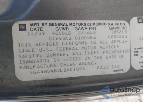 1990 Buick Century Custom z USA, uszkodzony, nr VIN 3G4AH54N2LS607994